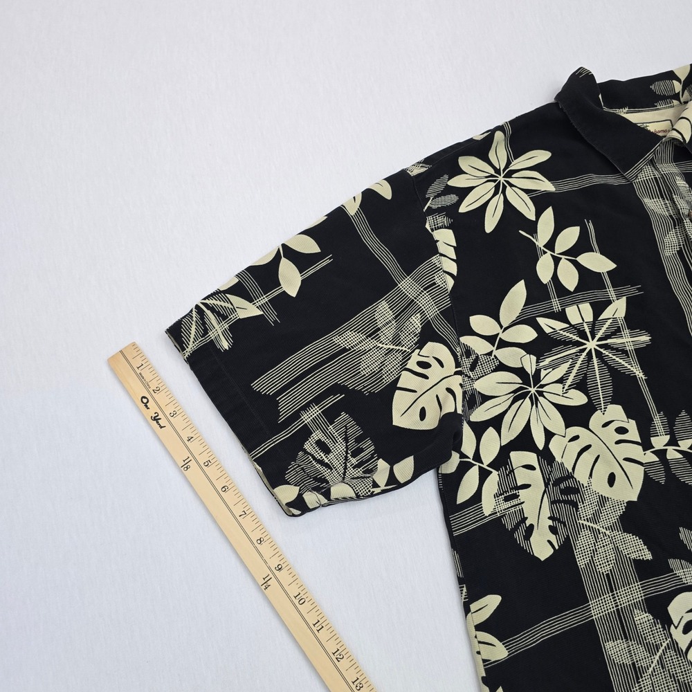 Tommy Bahama Mens Large Silk Tropical Floral Leaf Button Down Shirt Black Cream - Picture 12 of 12